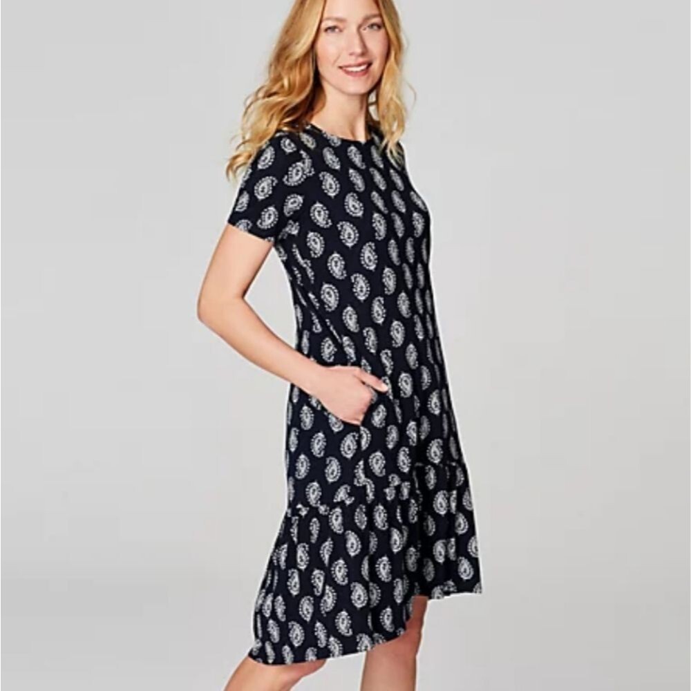 NWT J. Jill Printed Prima Cotton Flounce Hem Dress